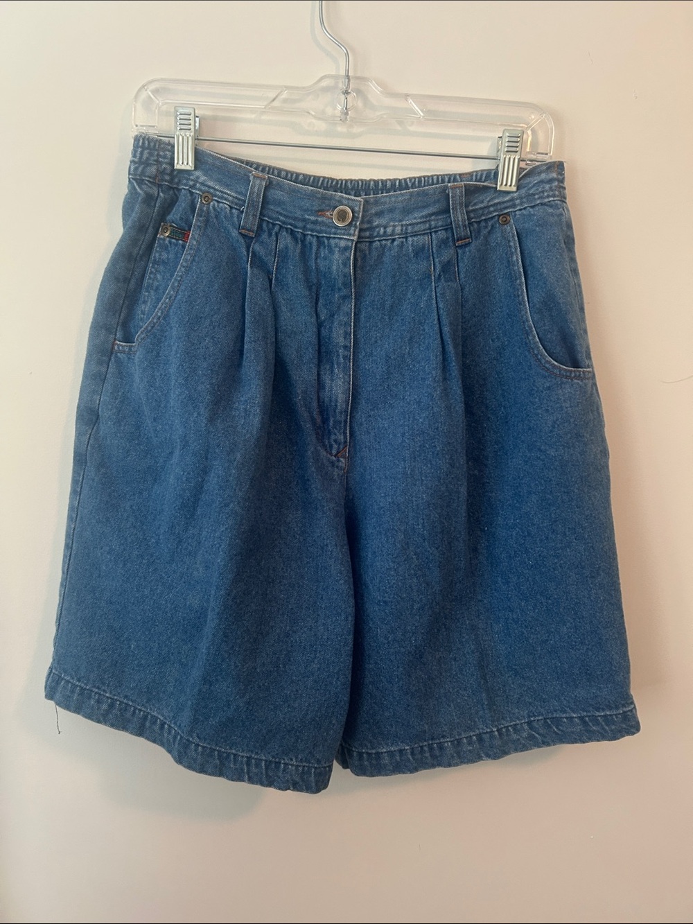 Cassini pleated front high-Waist Blue Denim Shorts